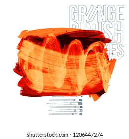Orange brush stroke and texture. Grunge vector abstract hand - painted element. Underline and border design.