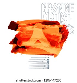 Orange brush stroke and texture. Grunge vector abstract hand - painted element. Underline and border design.