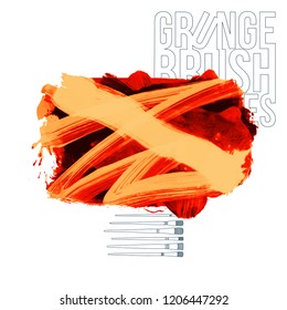 Orange brush stroke and texture. Grunge vector abstract hand - painted element. Underline and border design.