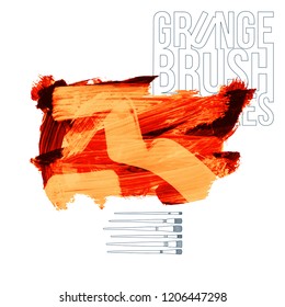 Orange brush stroke and texture. Grunge vector abstract hand - painted element. Underline and border design.