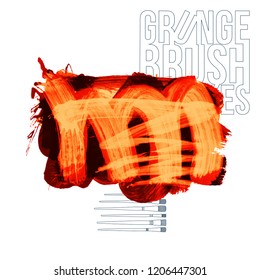 Orange brush stroke and texture. Grunge vector abstract hand - painted element. Underline and border design.