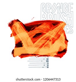 Orange brush stroke and texture. Grunge vector abstract hand - painted element. Underline and border design.