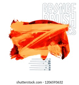 Orange brush stroke and texture. Grunge vector abstract hand - painted element. Underline and border design.