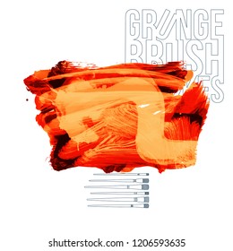 Orange brush stroke and texture. Grunge vector abstract hand - painted element. Underline and border design.