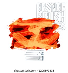 Orange brush stroke and texture. Grunge vector abstract hand - painted element. Underline and border design.