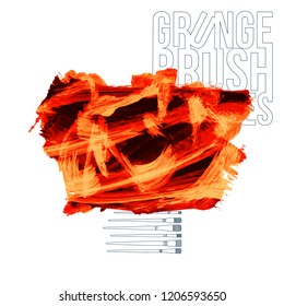 Orange brush stroke and texture. Grunge vector abstract hand - painted element. Underline and border design.