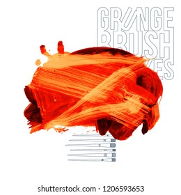 Orange brush stroke and texture. Grunge vector abstract hand - painted element. Underline and border design.