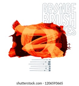 Orange brush stroke and texture. Grunge vector abstract hand - painted element. Underline and border design.