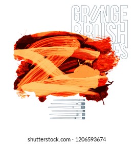 Orange brush stroke and texture. Grunge vector abstract hand - painted element. Underline and border design.