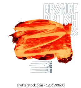 Orange brush stroke and texture. Grunge vector abstract hand - painted element. Underline and border design.