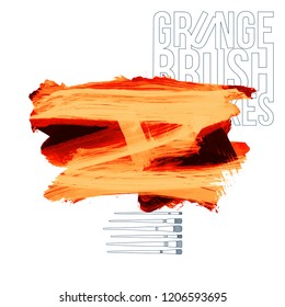 Orange brush stroke and texture. Grunge vector abstract hand - painted element. Underline and border design.