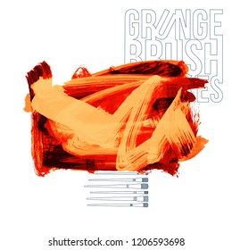 Orange brush stroke and texture. Grunge vector abstract hand - painted element. Underline and border design.