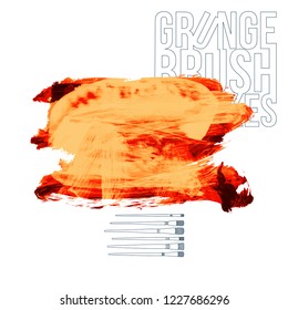 Orange brush stroke and texture. Grunge vector abstract hand - painted element. Underline and border design.