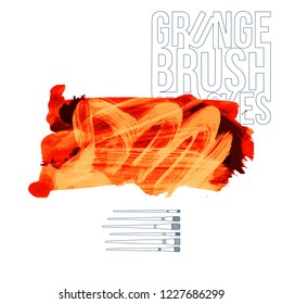 Orange brush stroke and texture. Grunge vector abstract hand - painted element. Underline and border design.