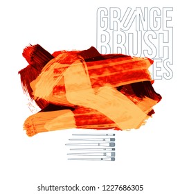 Orange brush stroke and texture. Grunge vector abstract hand - painted element. Underline and border design.