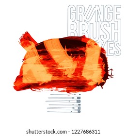 Orange brush stroke and texture. Grunge vector abstract hand - painted element. Underline and border design.
