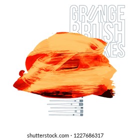 Orange brush stroke and texture. Grunge vector abstract hand - painted element. Underline and border design.