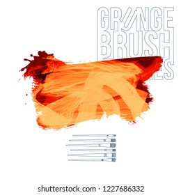 Orange brush stroke and texture. Grunge vector abstract hand - painted element. Underline and border design.