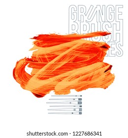 Orange brush stroke and texture. Grunge vector abstract hand - painted element. Underline and border design.