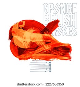 Orange brush stroke and texture. Grunge vector abstract hand - painted element. Underline and border design.