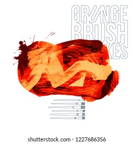 Orange brush stroke and texture. Grunge vector abstract hand - painted element. Underline and border design.