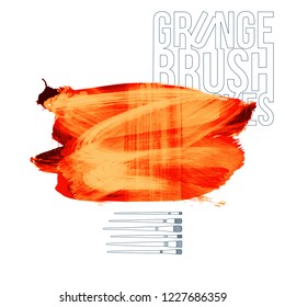 Orange brush stroke and texture. Grunge vector abstract hand - painted element. Underline and border design.