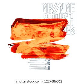Orange brush stroke and texture. Grunge vector abstract hand - painted element. Underline and border design.