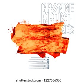 Orange brush stroke and texture. Grunge vector abstract hand - painted element. Underline and border design.