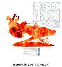 Orange brush stroke and texture. Grunge vector abstract hand - painted element. Underline and border design.