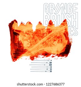 Orange brush stroke and texture. Grunge vector abstract hand - painted element. Underline and border design.