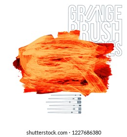 Orange brush stroke and texture. Grunge vector abstract hand - painted element. Underline and border design.