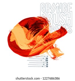 Orange brush stroke and texture. Grunge vector abstract hand - painted element. Underline and border design.