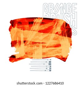Orange brush stroke and texture. Grunge vector abstract hand - painted element. Underline and border design.