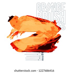 Orange brush stroke and texture. Grunge vector abstract hand - painted element. Underline and border design.