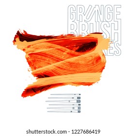 Orange brush stroke and texture. Grunge vector abstract hand - painted element. Underline and border design.