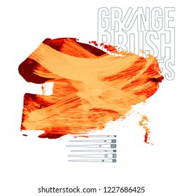 Orange brush stroke and texture. Grunge vector abstract hand - painted element. Underline and border design.