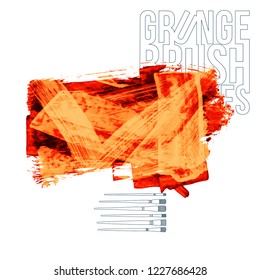 Orange brush stroke and texture. Grunge vector abstract hand - painted element. Underline and border design.