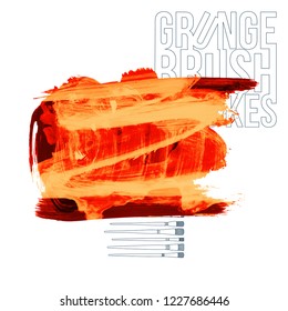 Orange brush stroke and texture. Grunge vector abstract hand - painted element. Underline and border design.