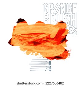 Orange brush stroke and texture. Grunge vector abstract hand - painted element. Underline and border design.