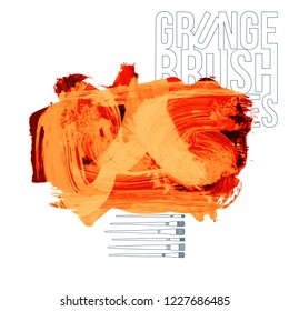Orange brush stroke and texture. Grunge vector abstract hand - painted element. Underline and border design.