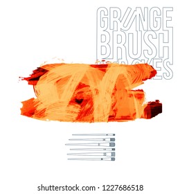 Orange brush stroke and texture. Grunge vector abstract hand - painted element. Underline and border design.