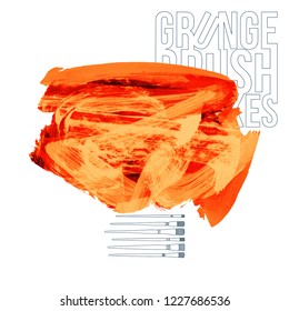 Orange brush stroke and texture. Grunge vector abstract hand - painted element. Underline and border design.