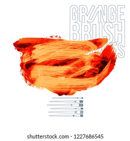 Orange brush stroke and texture. Grunge vector abstract hand - painted element. Underline and border design.