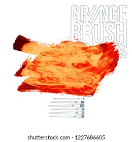 Orange brush stroke and texture. Grunge vector abstract hand - painted element. Underline and border design.