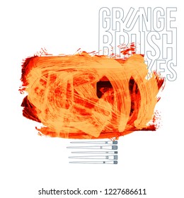 Orange brush stroke and texture. Grunge vector abstract hand - painted element. Underline and border design.
