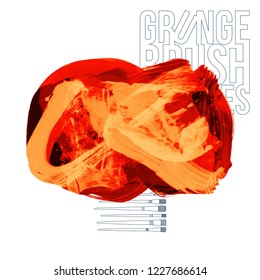 Orange brush stroke and texture. Grunge vector abstract hand - painted element. Underline and border design.