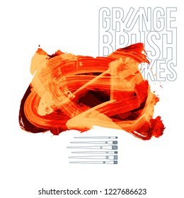 Orange brush stroke and texture. Grunge vector abstract hand - painted element. Underline and border design.
