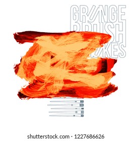 Orange brush stroke and texture. Grunge vector abstract hand - painted element. Underline and border design.