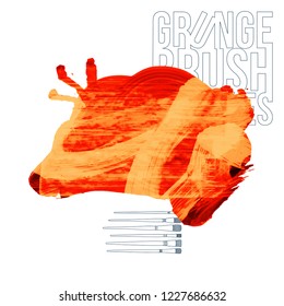 Orange brush stroke and texture. Grunge vector abstract hand - painted element. Underline and border design.