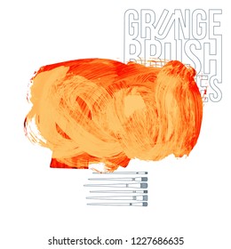 Orange brush stroke and texture. Grunge vector abstract hand - painted element. Underline and border design.